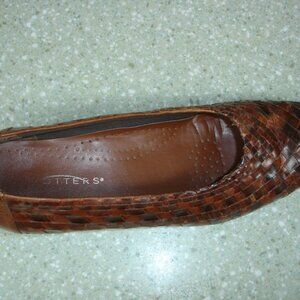 WOMENS TROTTERS ASPEN WOVEN LEATHER LOAFER SLIP-ON BROWN SZ 6.5N T2296-520
